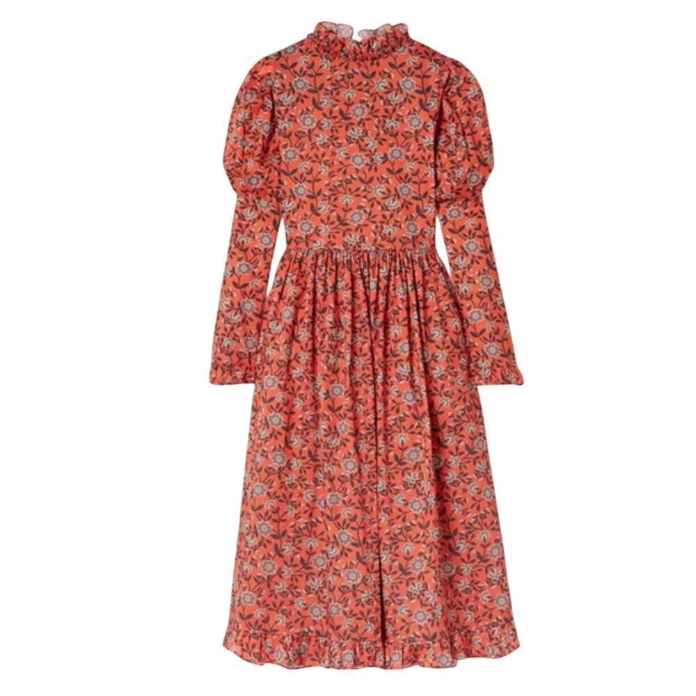 Horror Vacui August Floral Ruffled Cotton Midi Dress Size Small Cottagecore
